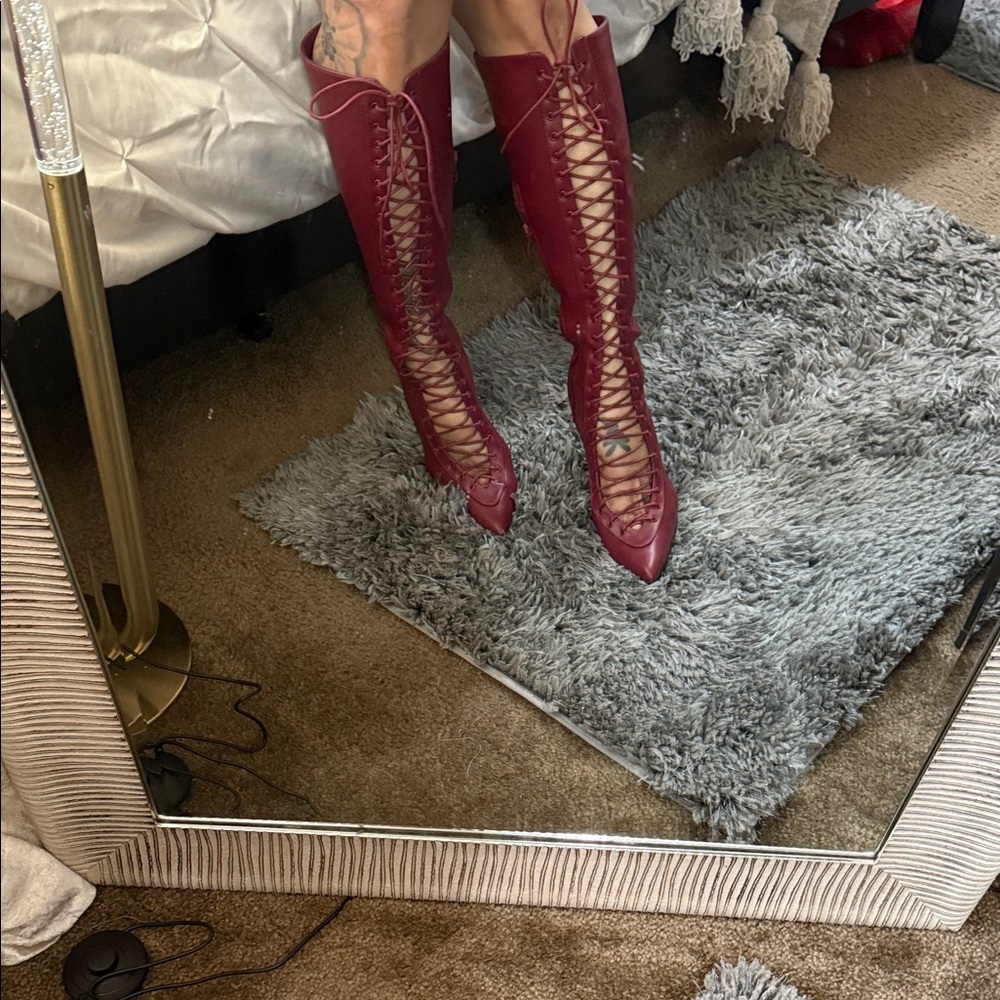 Fashion Nova Burgundy Lace-Up Boots